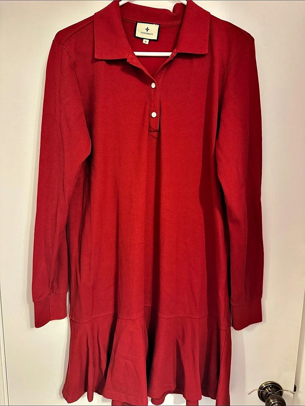 Tuckernuck Red Long Sleeve Cotton Polo Mini Dress Size Medium Like New